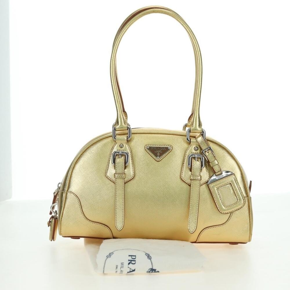Prada Leather Handbag Saffiano Gold